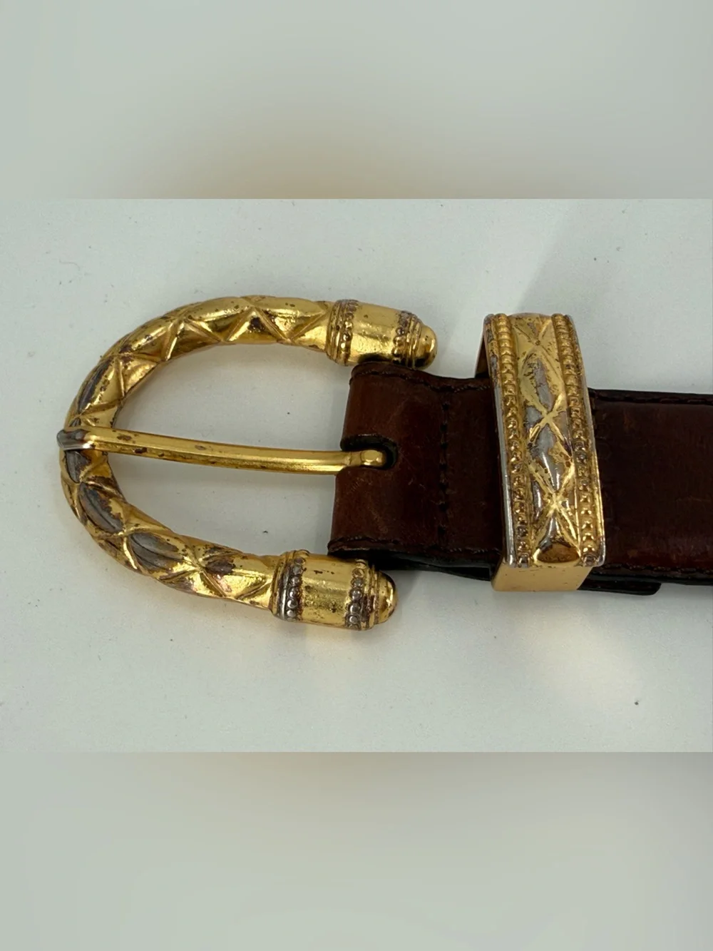 Fossil Vintage 90s Brown‎ Leather Belt Ornate Buckle S